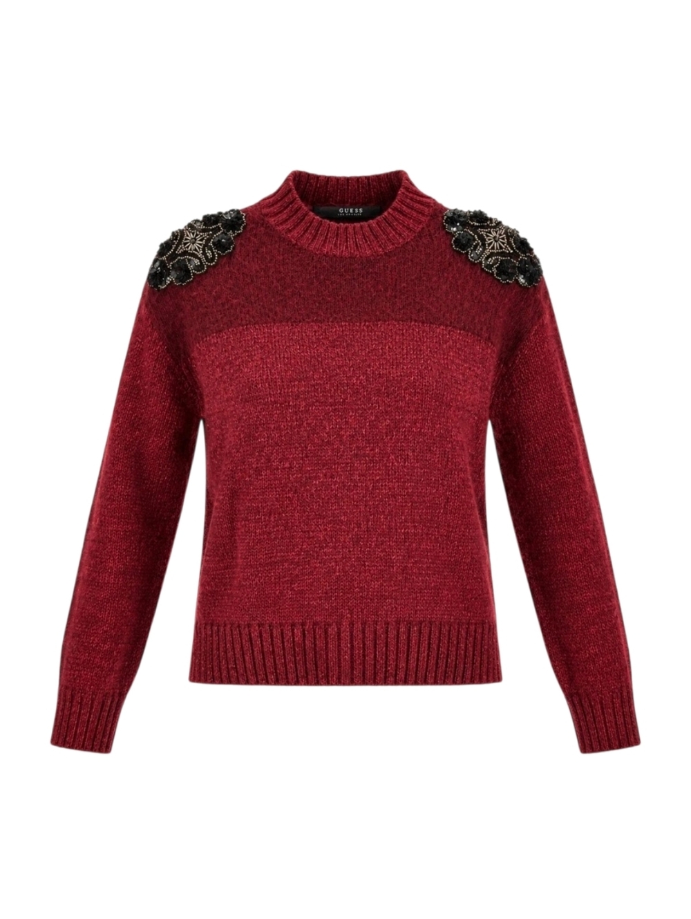 Guess Los Angele Mohair Blend Sweater Crewneck Sequins Beaded Floral Shoulder XS